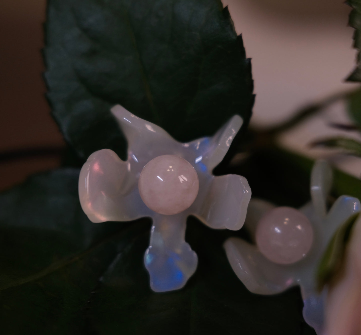 PEARL WHITE ROSE QUARTZ BLOSSOM BUTTON EARRINGS