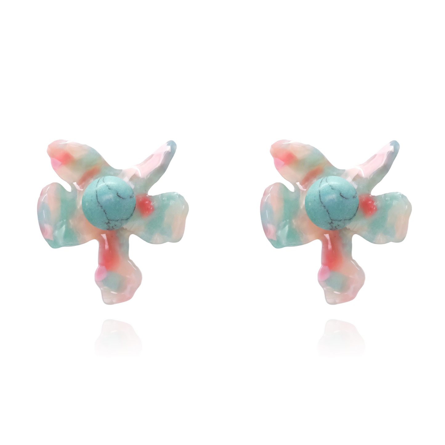 GARDEN MULTI TURQUOISE BLOSSOM BUTTON EARRINGS