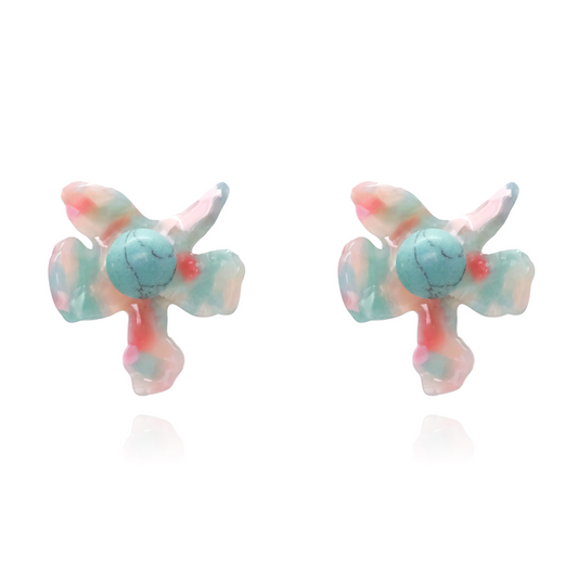 GARDEN MULTI TURQUOISE BLOSSOM BUTTON EARRINGS